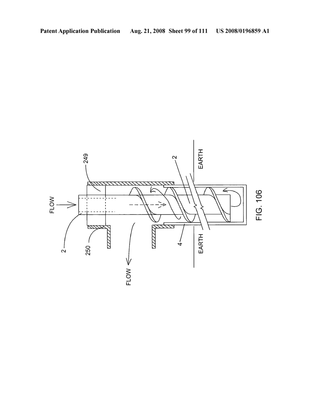 Method of transferring heat energy between a heat exchanging subsystem above the surface of the earth and material therebeneath using a coaxial-flow heat exchanging structure generating turbulence along the outer flow channel thereof - diagram, schematic, and image 100