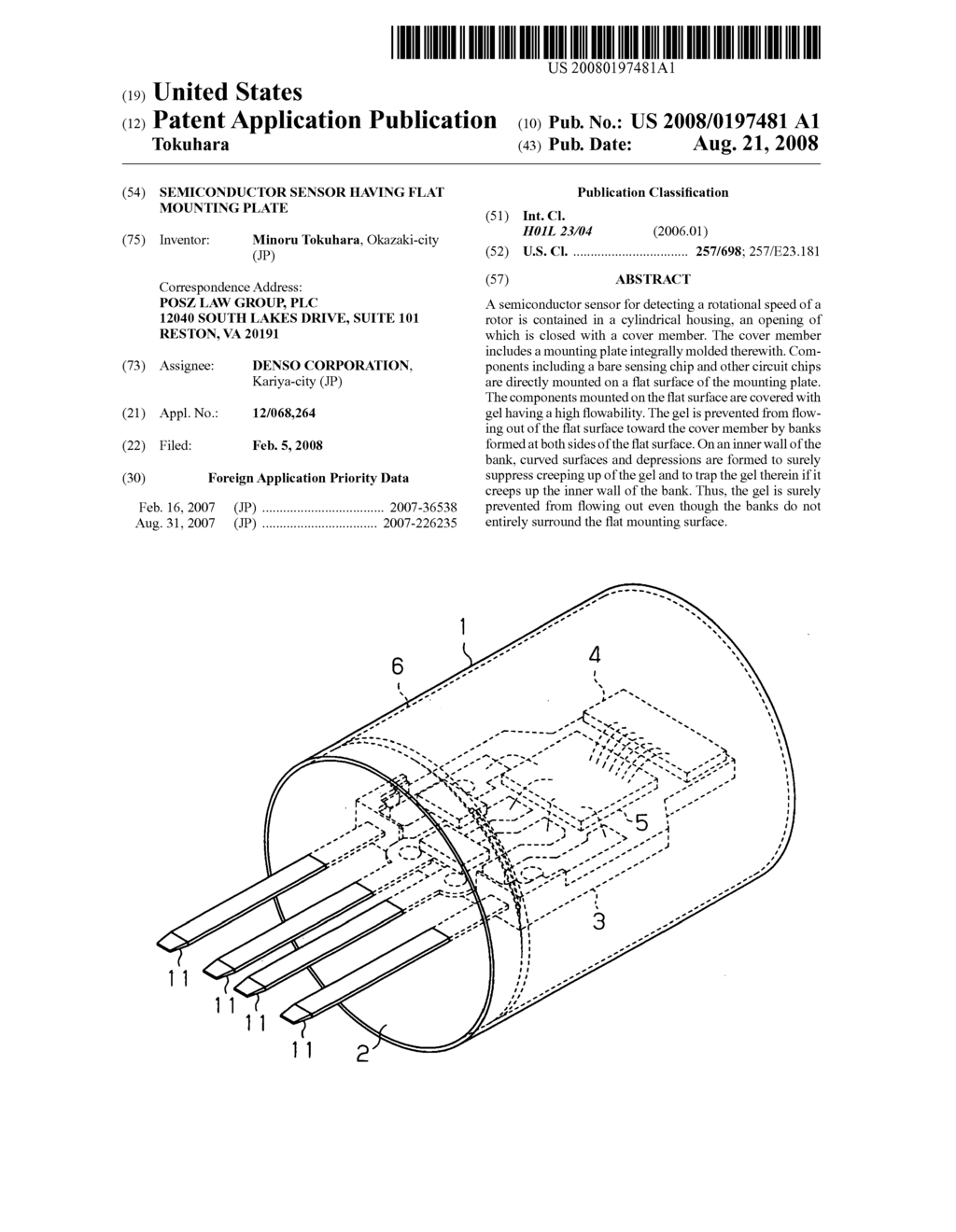 Semiconductor sensor having flat mounting plate - diagram, schematic, and image 01