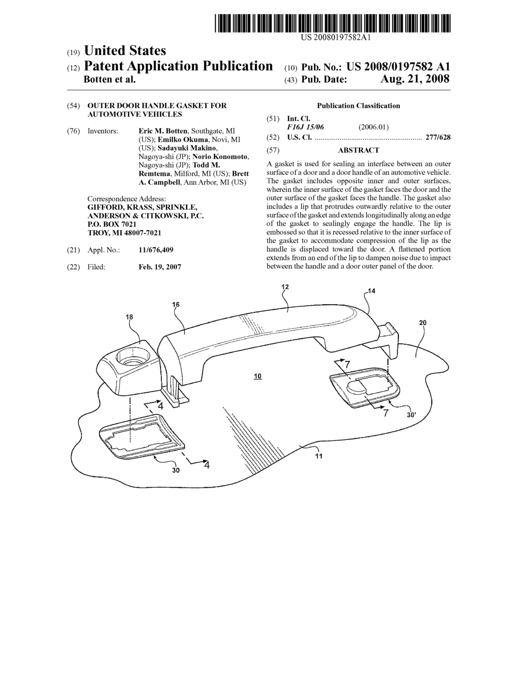 OUTER DOOR HANDLE GASKET FOR AUTOMOTIVE VEHICLES - diagram, schematic, and image 01