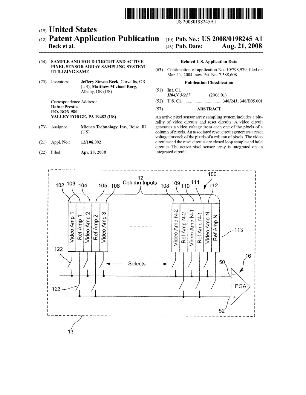 SAMPLE AND HOLD CIRCUIT AND ACTIVE PIXEL SENSOR ARRAY SAMPLING SYSTEM UTILIZING SAME - diagram, schematic, and image 01