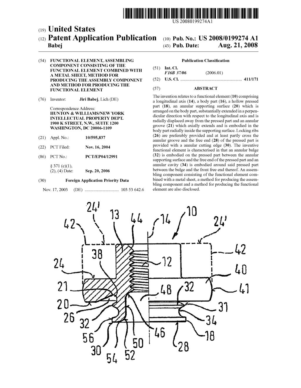 Functional Element, Assembling Component Consisting Of The Functional Element Combined With a Metal Sheet, Method for Producing The Assembly Component And Method For Producing The Functional Element - diagram, schematic, and image 01