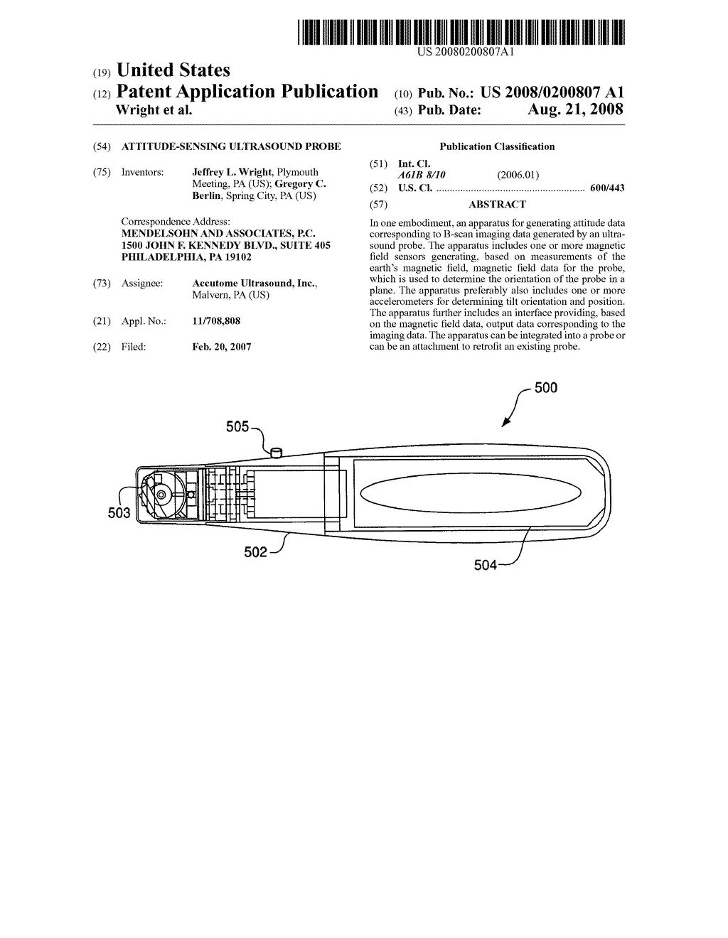 Attitude-sensing ultrasound probe - diagram, schematic, and image 01