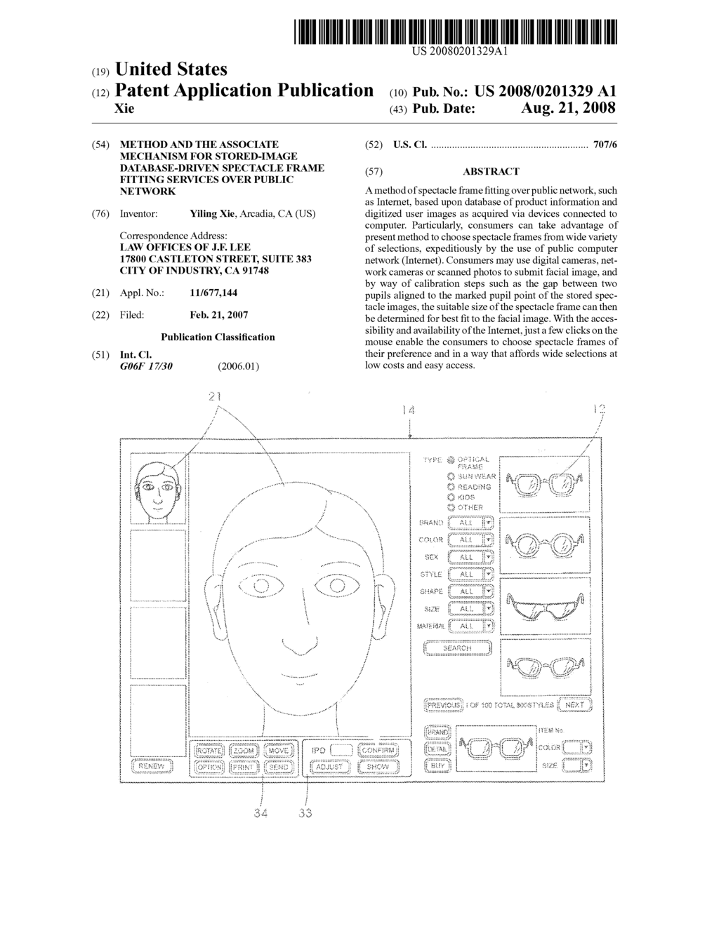 Method And The Associate Mechanism For Stored-Image Database-Driven Spectacle Frame Fitting Services Over Public Network - diagram, schematic, and image 01