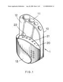 Hex key holder with mechanism for pivotably securing a smaller block to a larger block for facilitating access to hex keys in the smaller block diagram and image