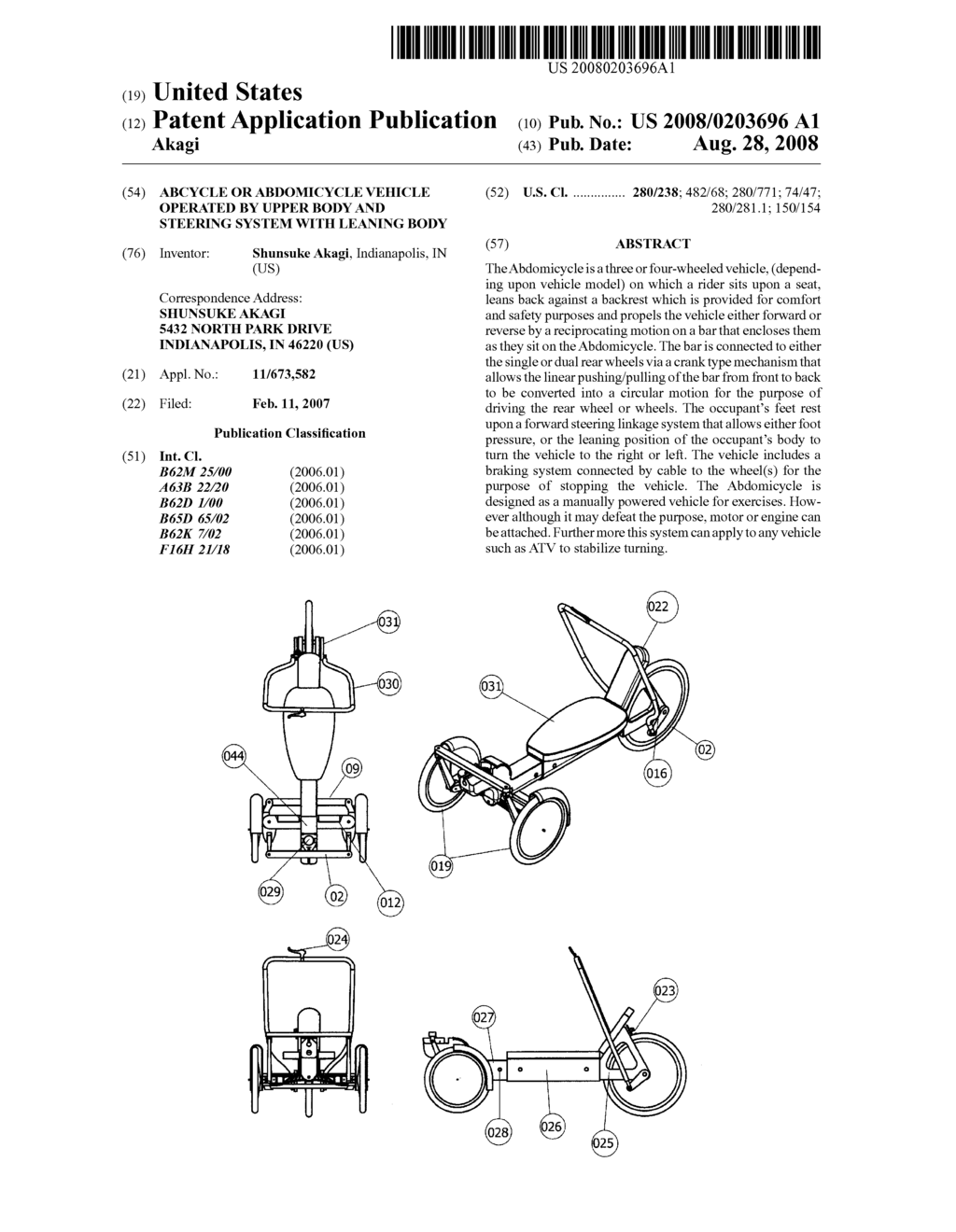 Abcycle or abdomicycle vehicle operated by upper body and steering system with leaning body - diagram, schematic, and image 01