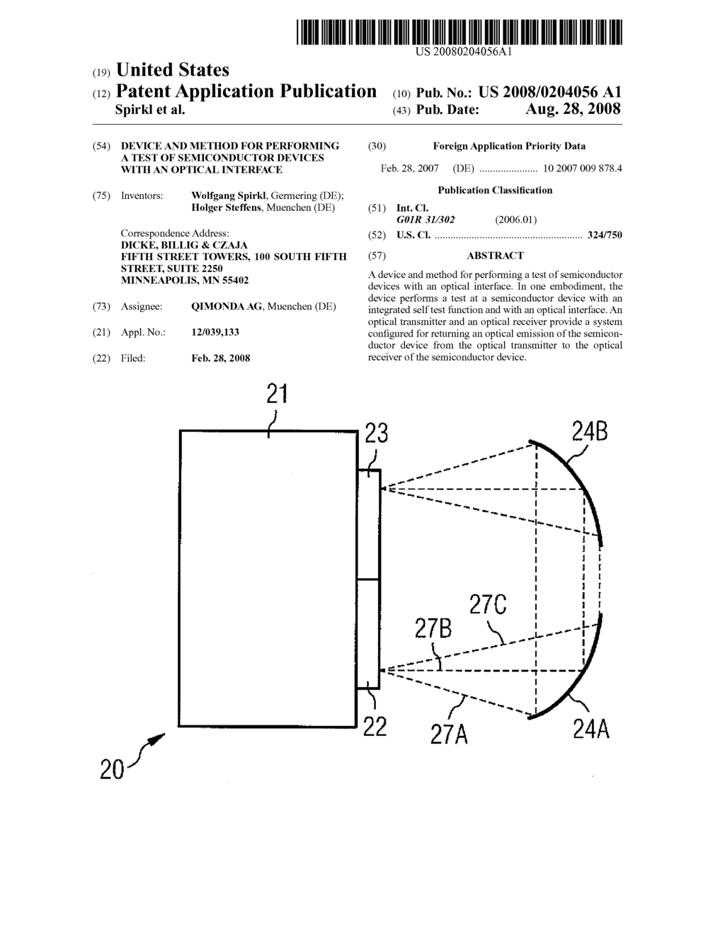 DEVICE AND METHOD FOR PERFORMING A TEST OF SEMICONDUCTOR DEVICES WITH AN OPTICAL INTERFACE - diagram, schematic, and image 01