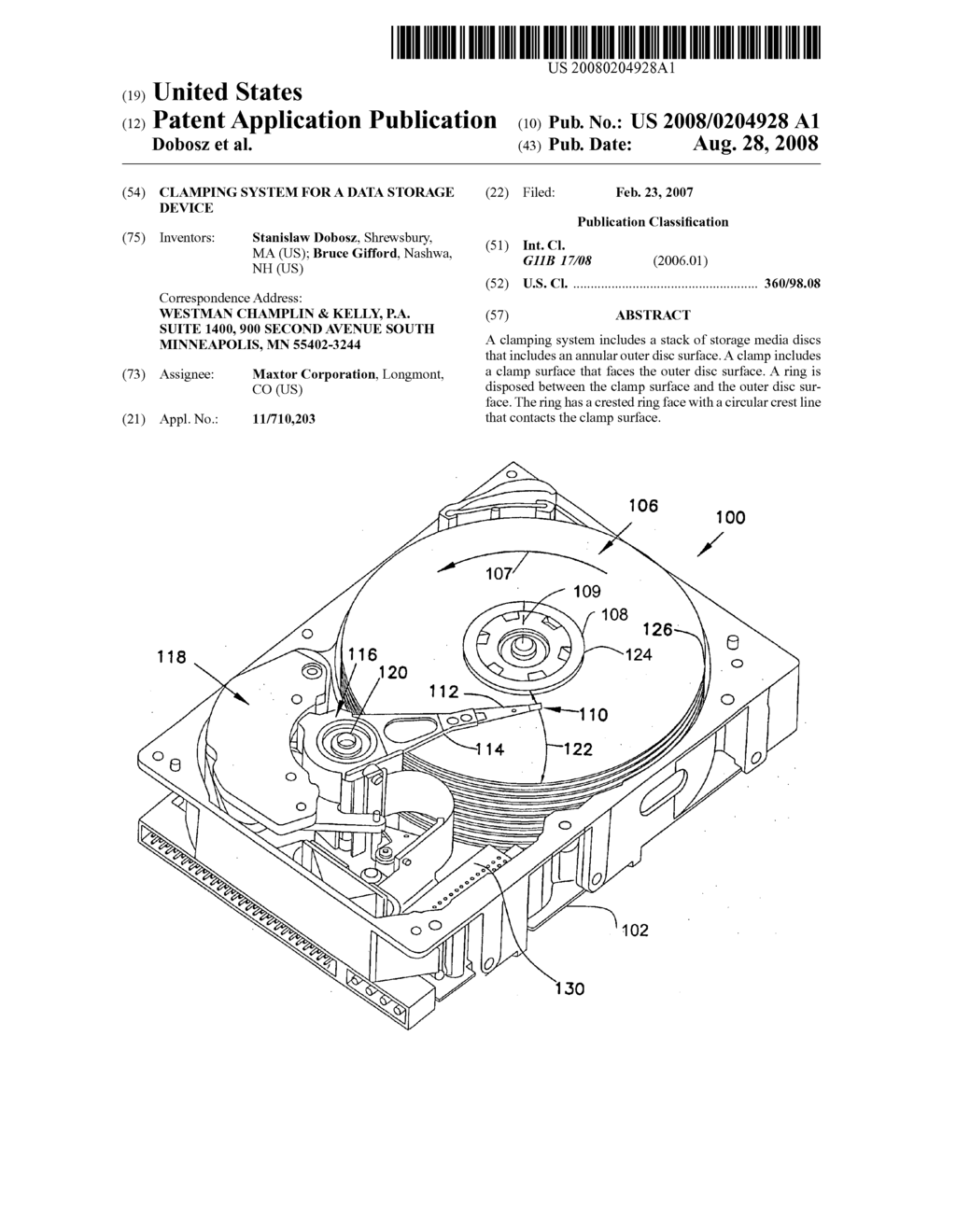 Clamping system for a data storage device - diagram, schematic, and image 01