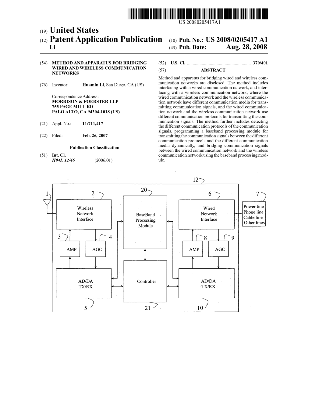 Method and apparatus for bridging wired and wireless communication networks - diagram, schematic, and image 01