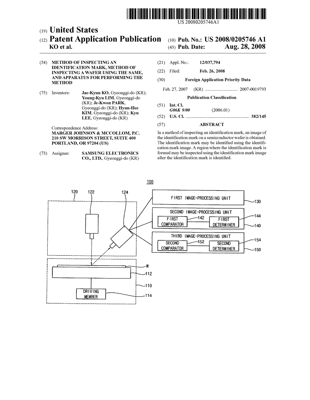 METHOD OF INSPECTING AN IDENTIFICATION MARK, METHOD OF INSPECTING A WAFER USING THE SAME, AND APPARATUS FOR PERFORMING THE METHOD - diagram, schematic, and image 01