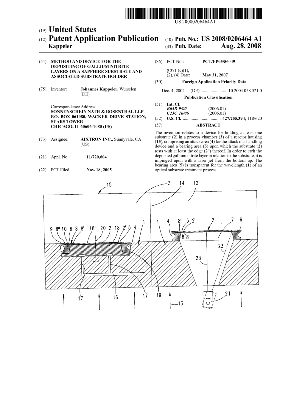 Method and Device for the Depositing of Gallium Nitrite Layers on a Sapphire Substrate and Associated Substrate Holder - diagram, schematic, and image 01