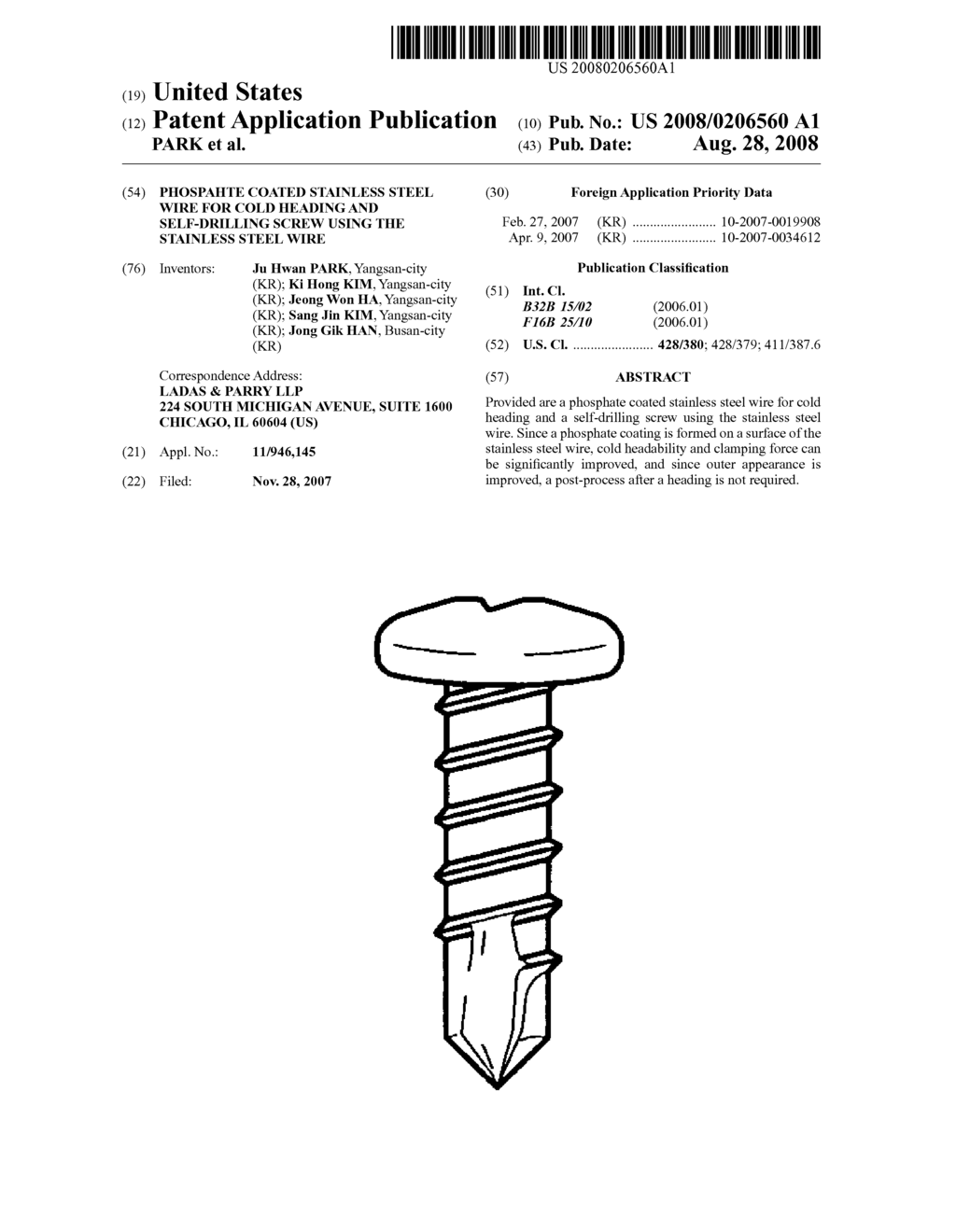 PHOSPAHTE COATED STAINLESS STEEL WIRE FOR COLD HEADING AND SELF-DRILLING SCREW USING THE STAINLESS STEEL WIRE - diagram, schematic, and image 01