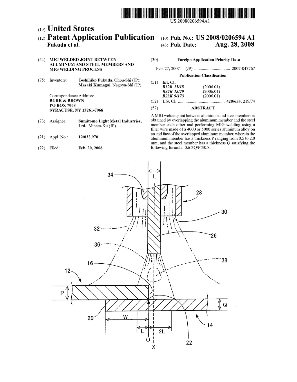 MIG WELDED JOINT BETWEEN ALUMINUM AND STEEL MEMBERS AND MIG WELDING PROCESS - diagram, schematic, and image 01