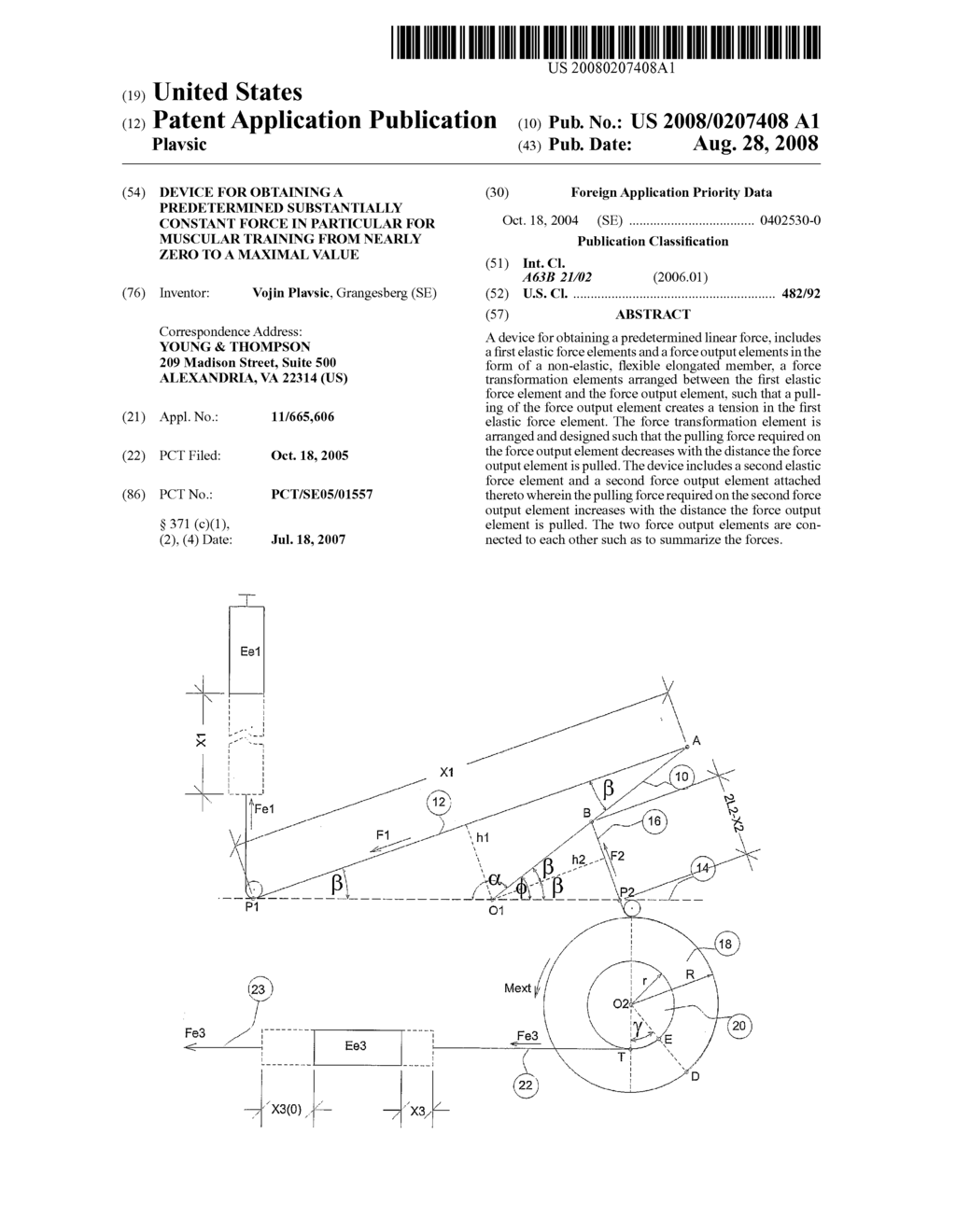 Device for Obtaining a Predetermined Substantially Constant Force in Particular for Muscular Training From Nearly Zero to a Maximal Value - diagram, schematic, and image 01