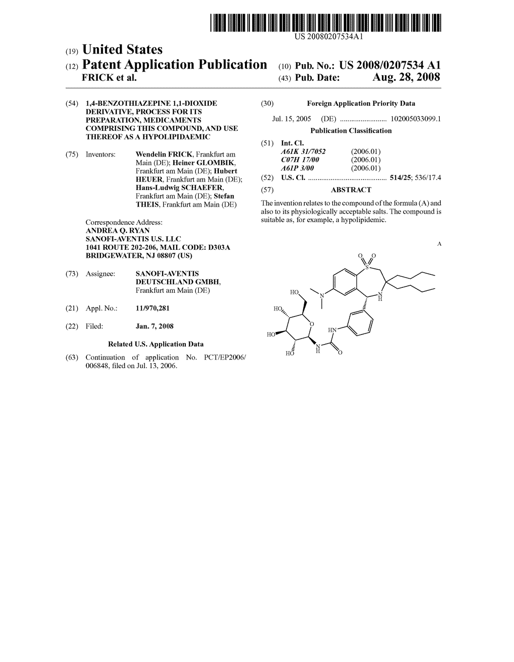 1,4-BENZOTHIAZEPINE 1,1-DIOXIDE DERIVATIVE, PROCESS FOR ITS PREPARATION, MEDICAMENTS COMPRISING THIS COMPOUND, AND USE THEREOF AS A HYPOLIPIDAEMIC - diagram, schematic, and image 01