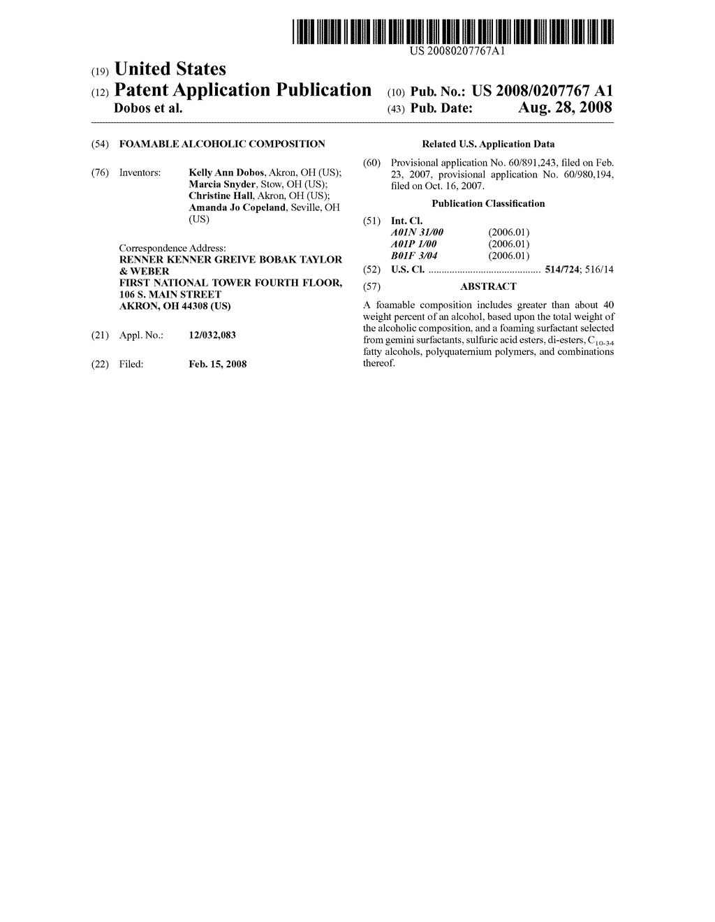 Foamable Alcoholic Composition - diagram, schematic, and image 01