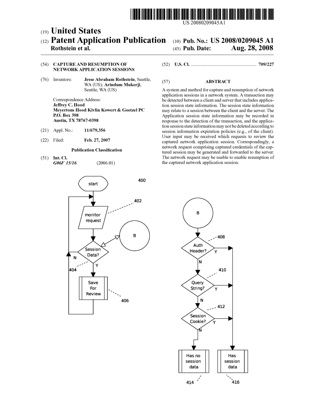 Capture and Resumption of Network Application Sessions - diagram, schematic, and image 01