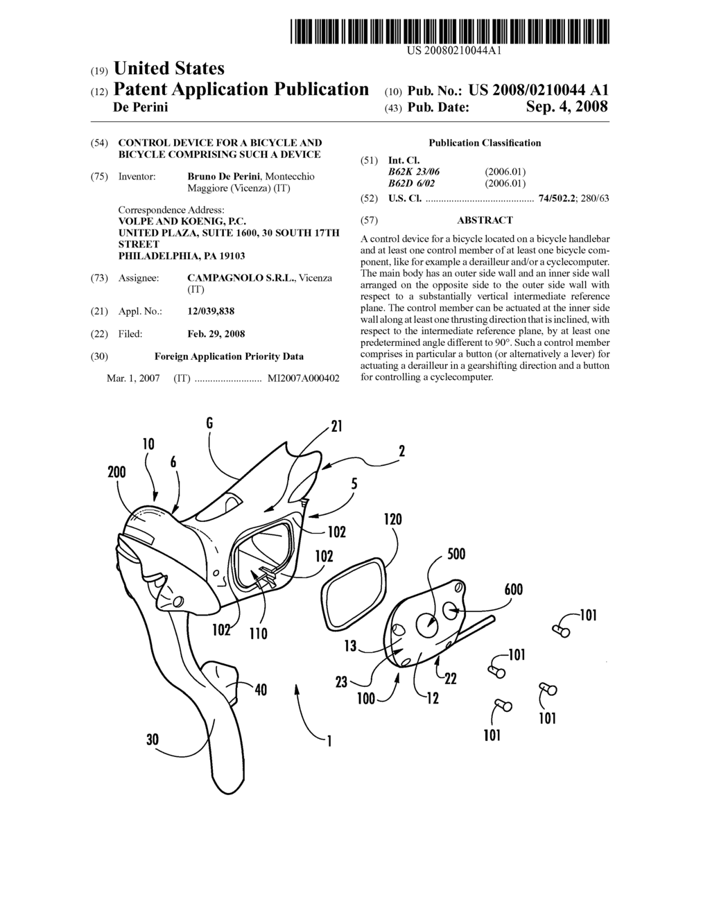 CONTROL DEVICE FOR A BICYCLE AND BICYCLE COMPRISING SUCH A DEVICE - diagram, schematic, and image 01