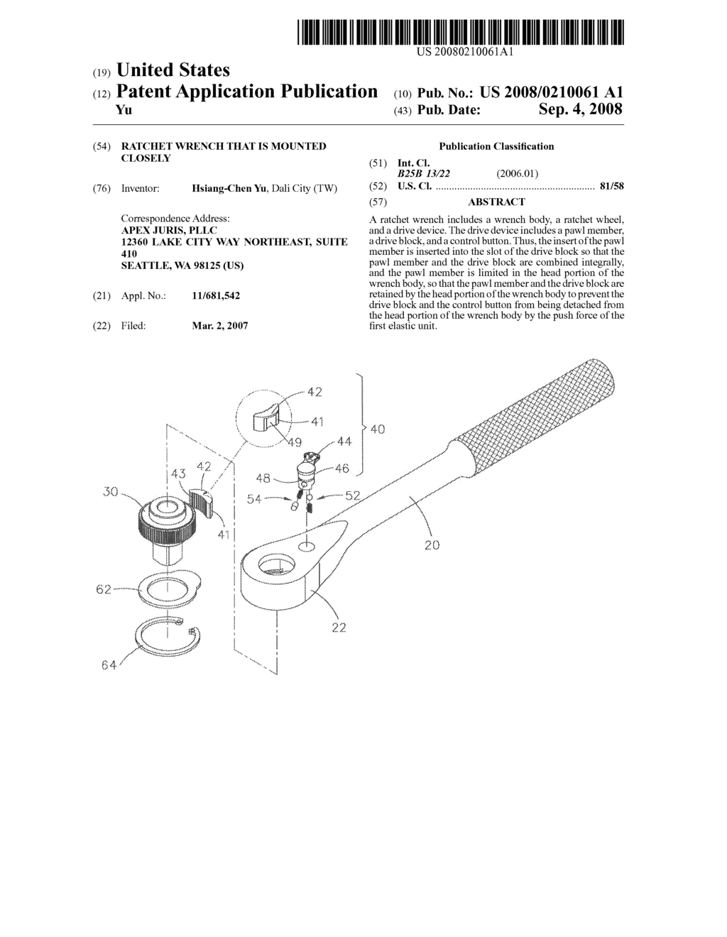 RATCHET WRENCH THAT IS MOUNTED CLOSELY - diagram, schematic, and image 01