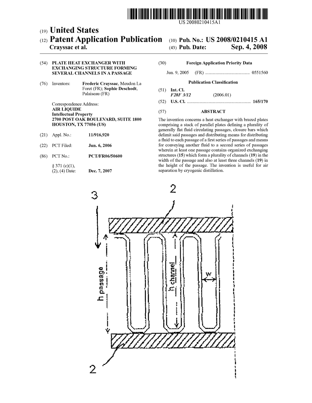 Plate Heat Exchanger With Exchanging Structure Forming Several Channels in a Passage - diagram, schematic, and image 01