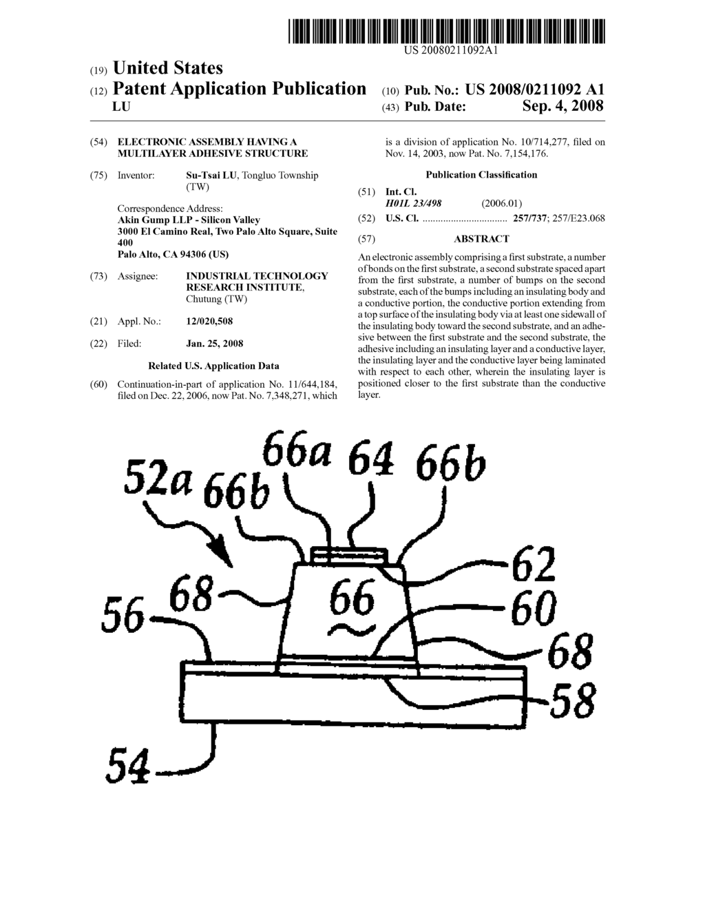 ELECTRONIC ASSEMBLY HAVING A MULTILAYER ADHESIVE STRUCTURE - diagram, schematic, and image 01