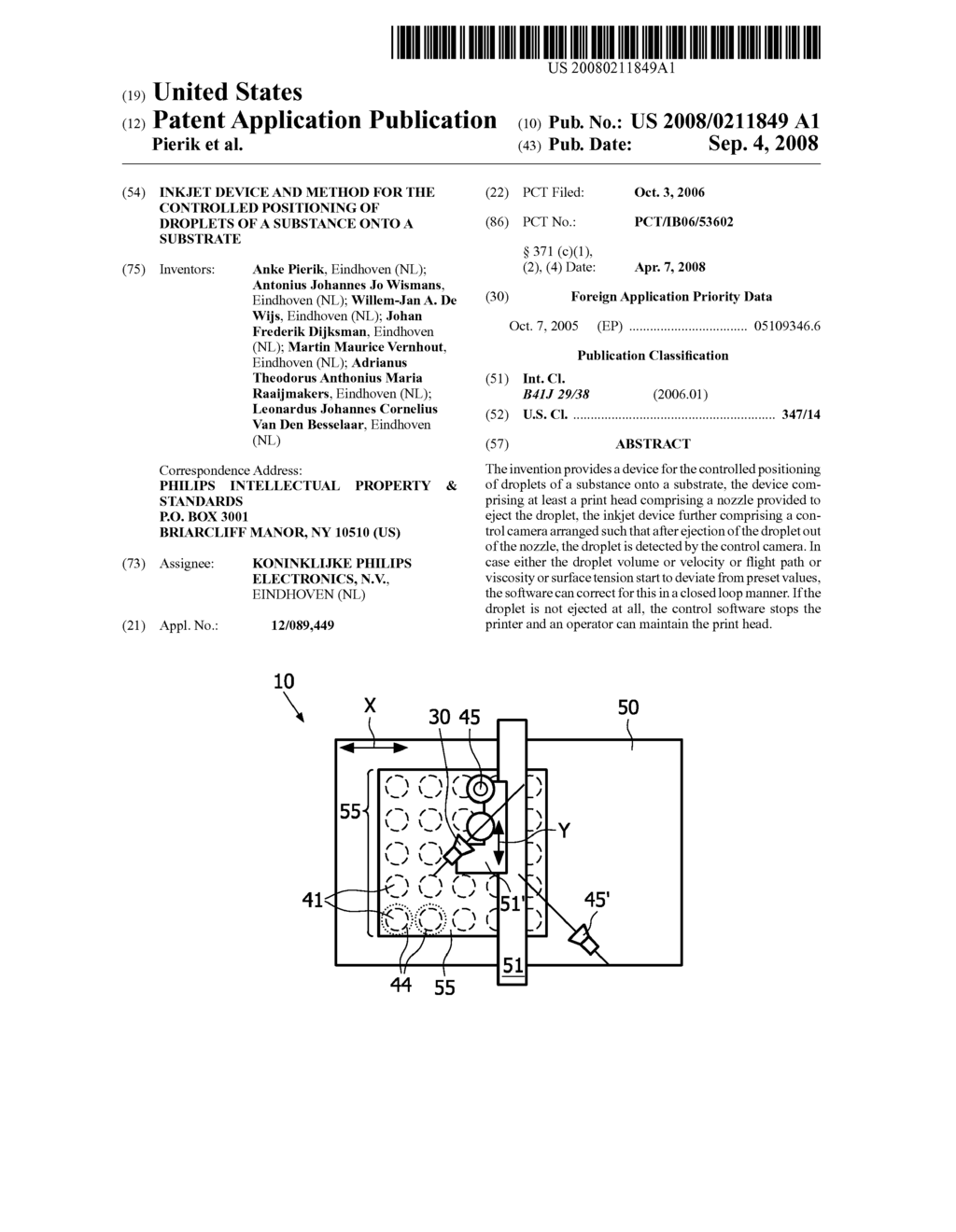 Inkjet Device and Method for the Controlled Positioning of Droplets of a Substance Onto a Substrate - diagram, schematic, and image 01