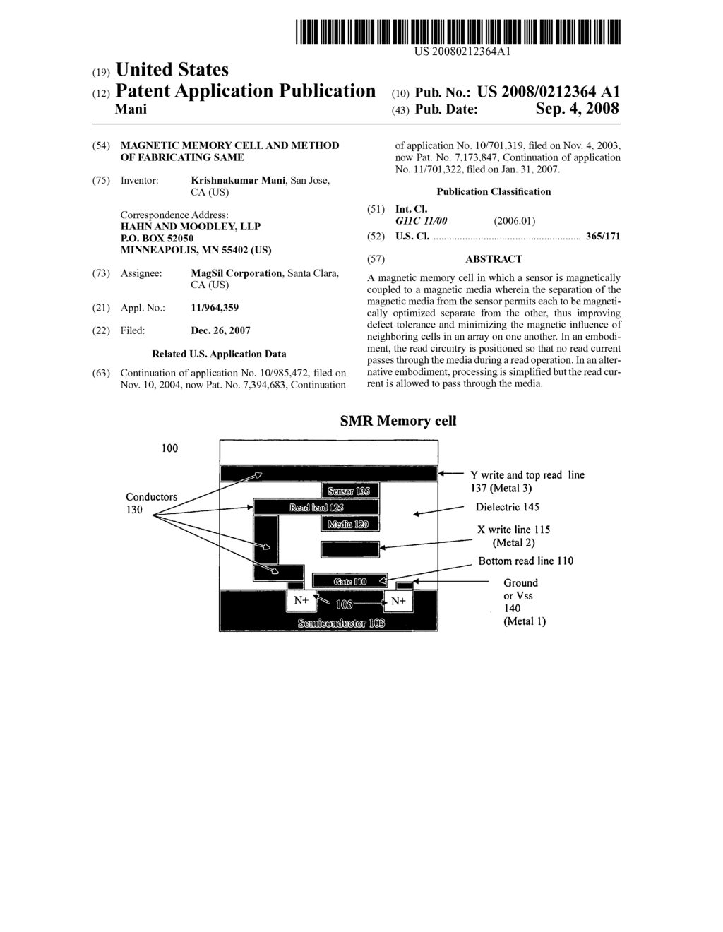 Magnetic Memory Cell and Method of Fabricating Same - diagram, schematic, and image 01