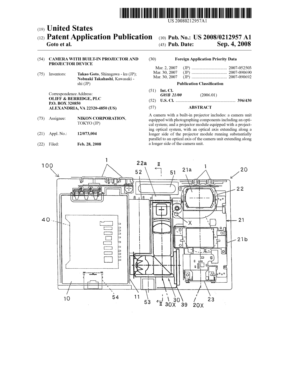 Camera with built-in projector and projector device - diagram, schematic, and image 01