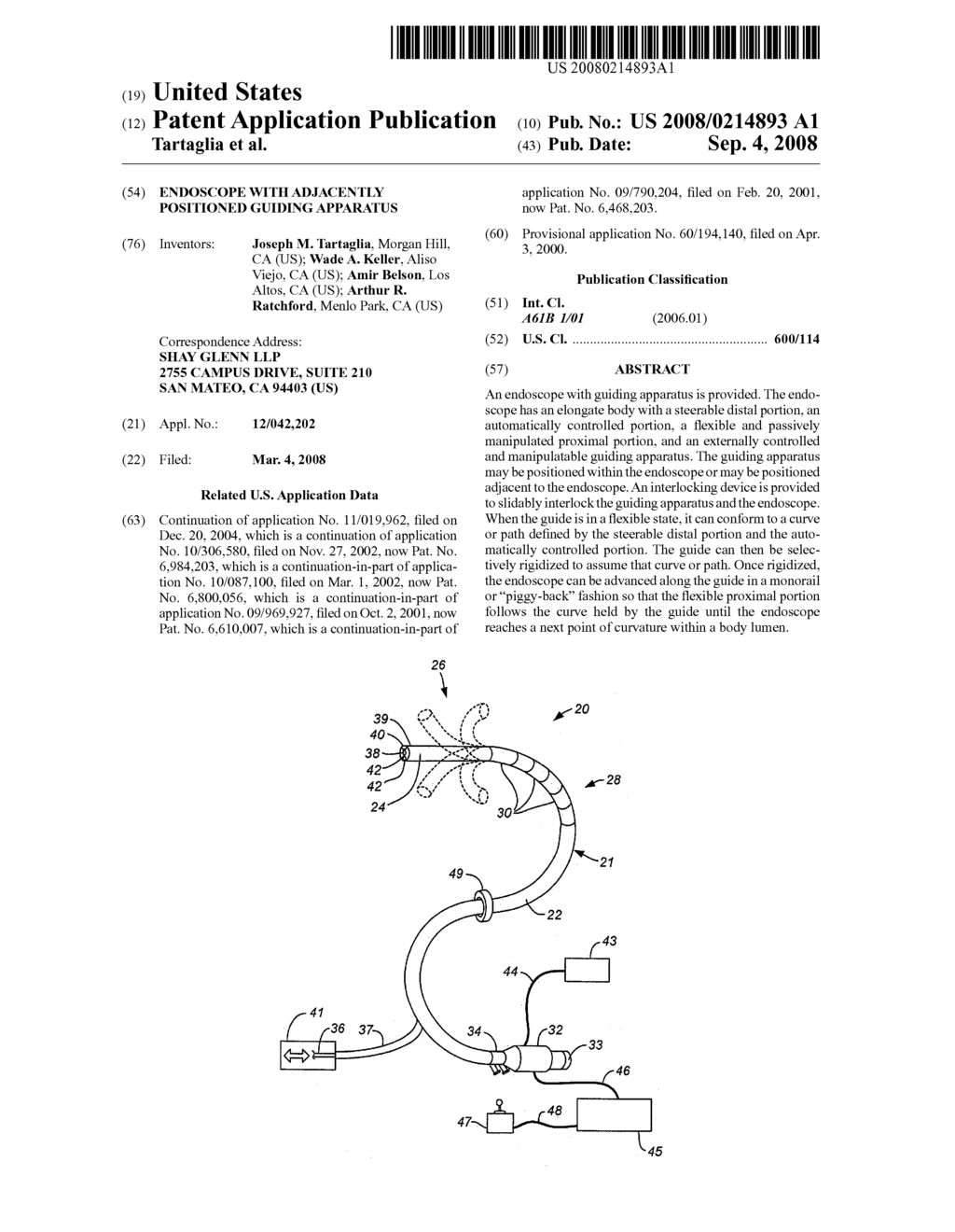 ENDOSCOPE WITH ADJACENTLY POSITIONED GUIDING APPARATUS - diagram, schematic, and image 01