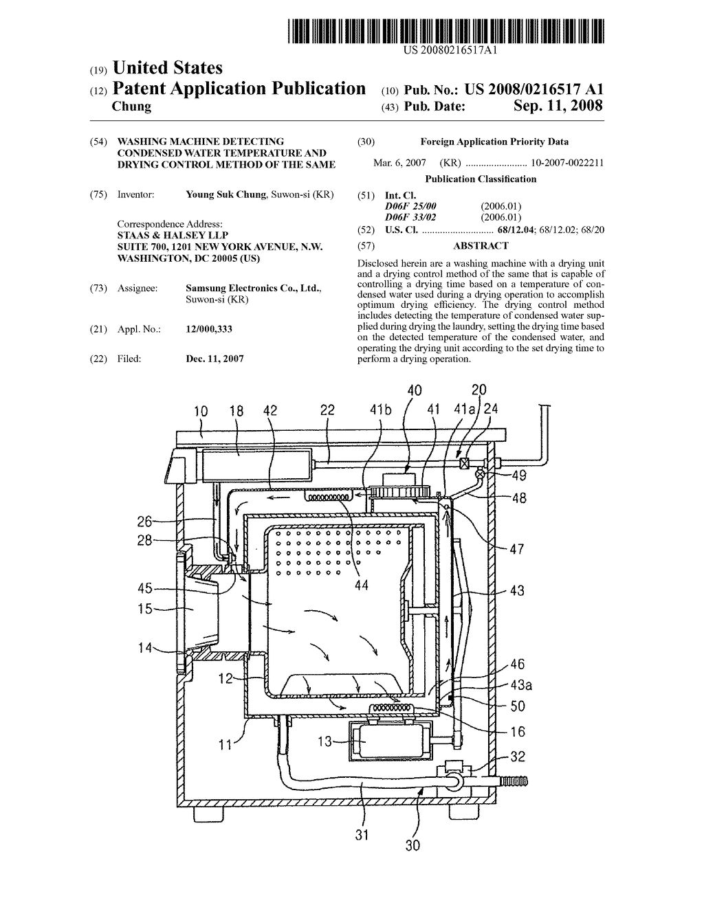 Washing machine detecting condensed water temperature and drying control method of the same - diagram, schematic, and image 01