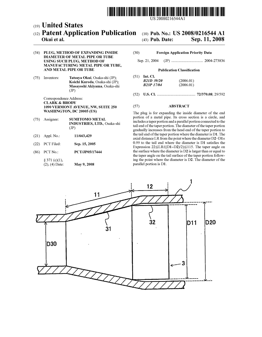 Plug, Method of Expanding Inside Diameter of Metal Pipe or Tube Using Such Plug, Method of Manufacturing Metal Pipe or Tube, and Metal Pipe or Tube - diagram, schematic, and image 01