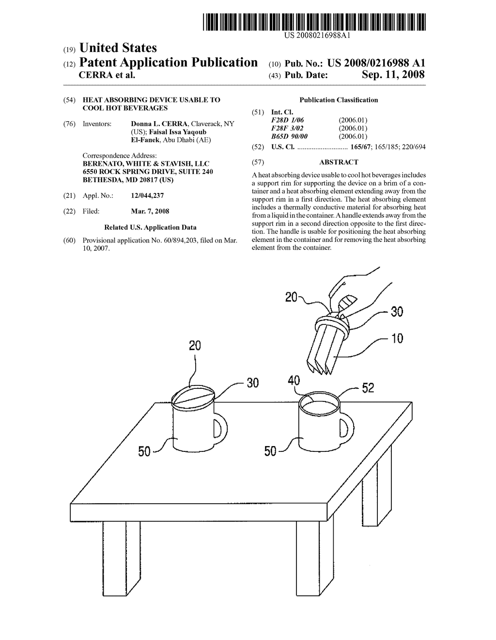 HEAT ABSORBING DEVICE USABLE TO COOL HOT BEVERAGES - diagram, schematic, and image 01