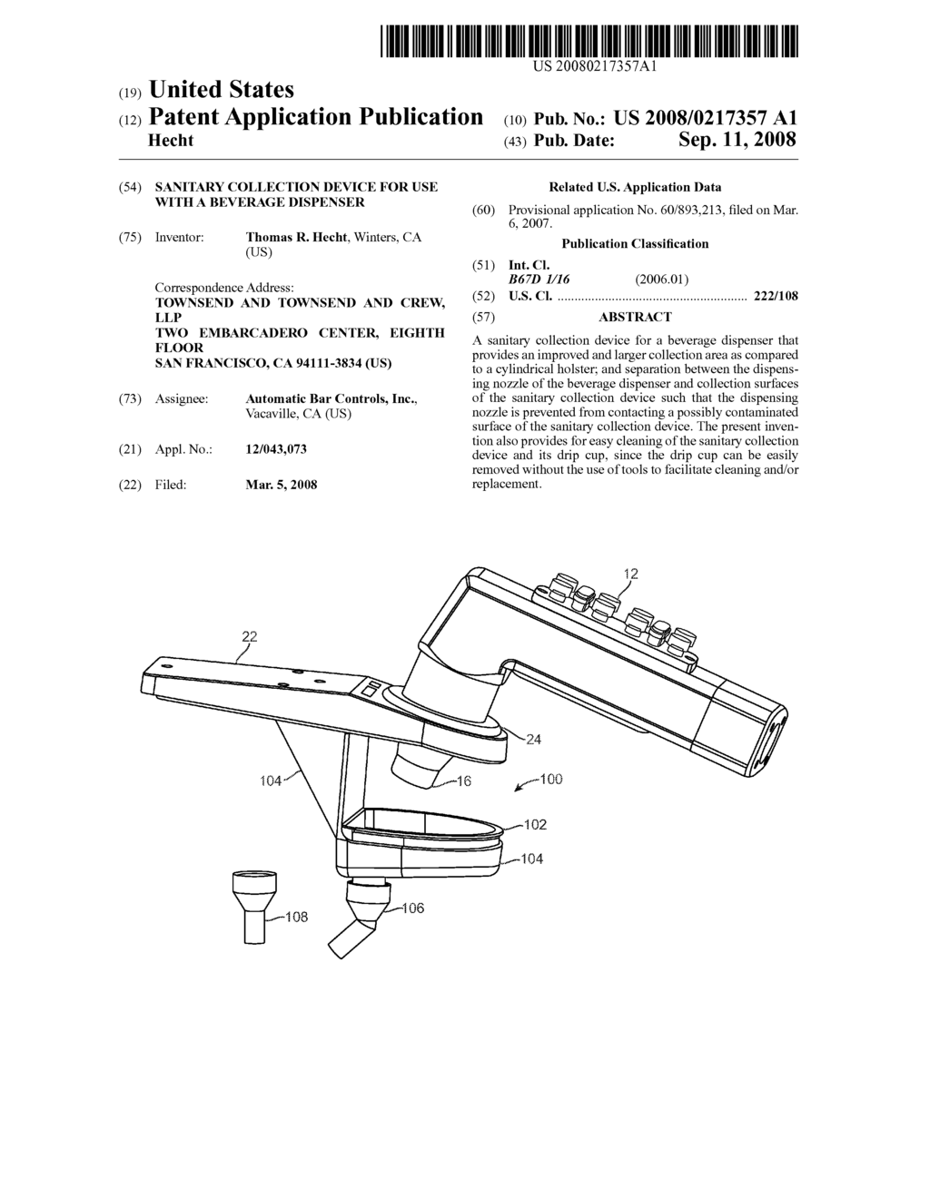 SANITARY COLLECTION DEVICE FOR USE WITH A BEVERAGE DISPENSER - diagram, schematic, and image 01