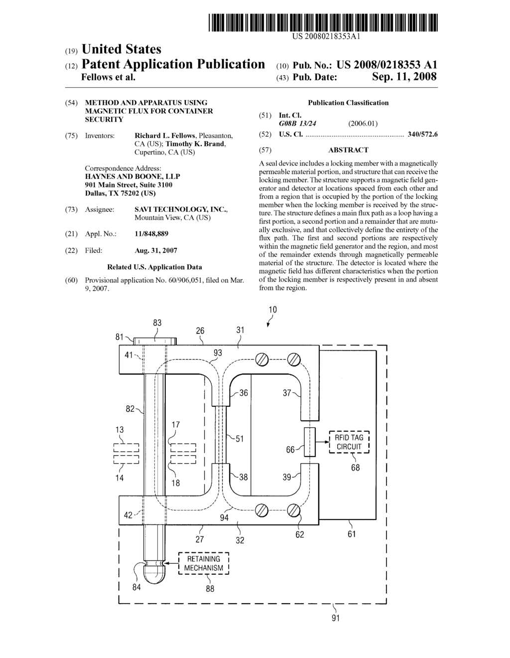 Method and Apparatus Using Magnetic Flux for Container Security - diagram, schematic, and image 01