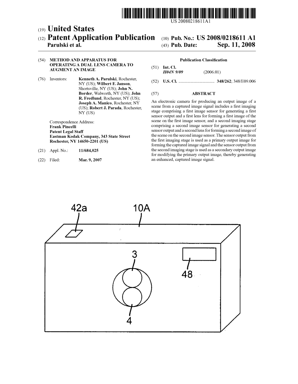 METHOD AND APPARATUS FOR OPERATING A DUAL LENS CAMERA TO AUGMENT AN IMAGE - diagram, schematic, and image 01