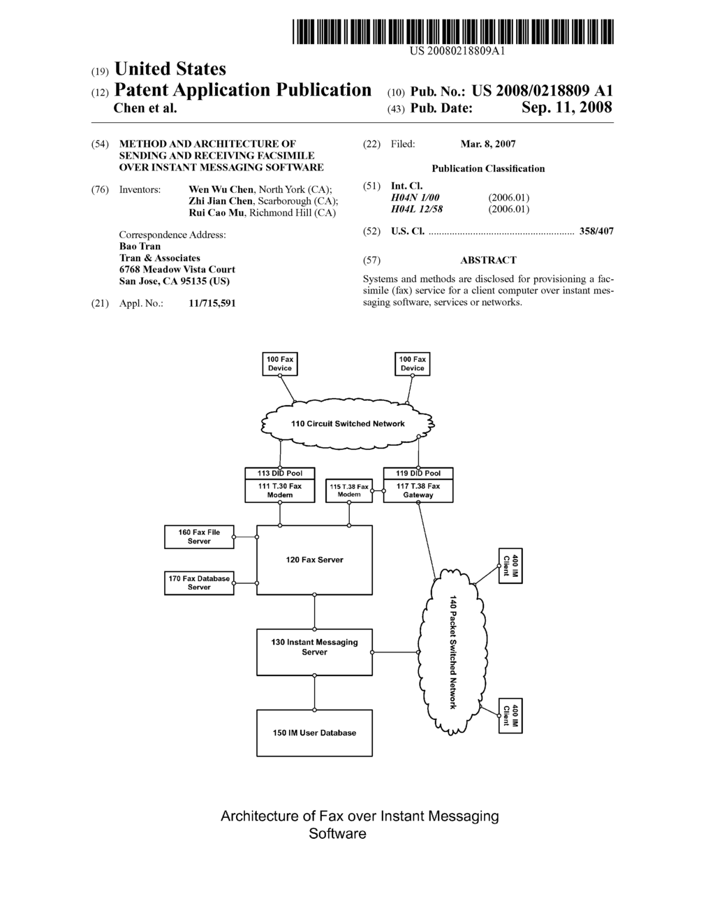 Method and architecture of sending and receiving facsimile over instant messaging software - diagram, schematic, and image 01