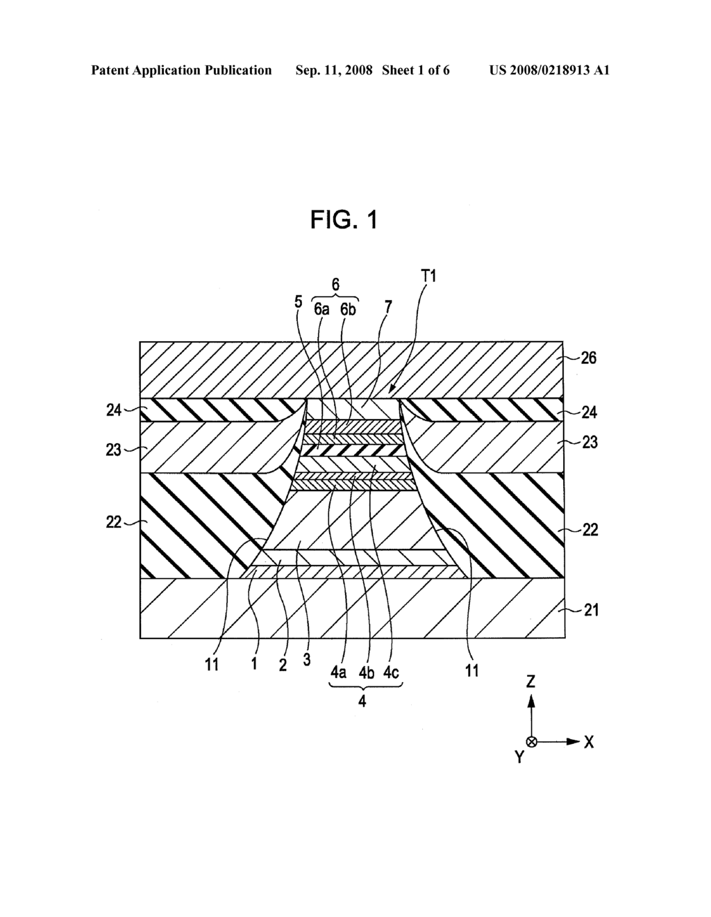 TUNNELING MAGNETORESISTIVE ELEMENT WHICH INCLUDES Mg-O BARRIER LAYER AND IN WHICH NONMAGNETIC METAL SUBLAYER IS DISPOSED IN ONE OF MAGNETIC LAYERS - diagram, schematic, and image 02