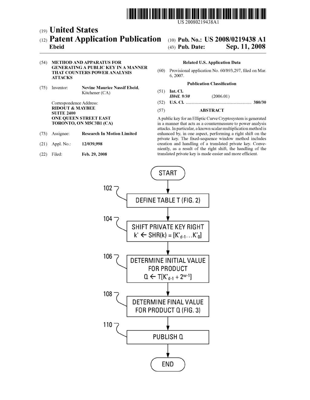 Method and Apparatus for Generating a Public Key in a Manner That Counters Power Analysis Attacks - diagram, schematic, and image 01