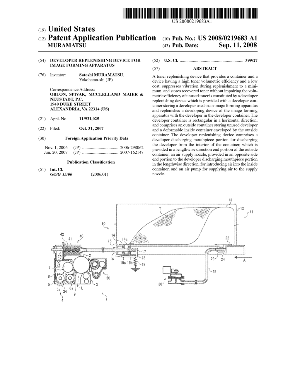 DEVELOPER REPLENISHING DEVICE FOR IMAGE FORMING APPARATUS - diagram, schematic, and image 01