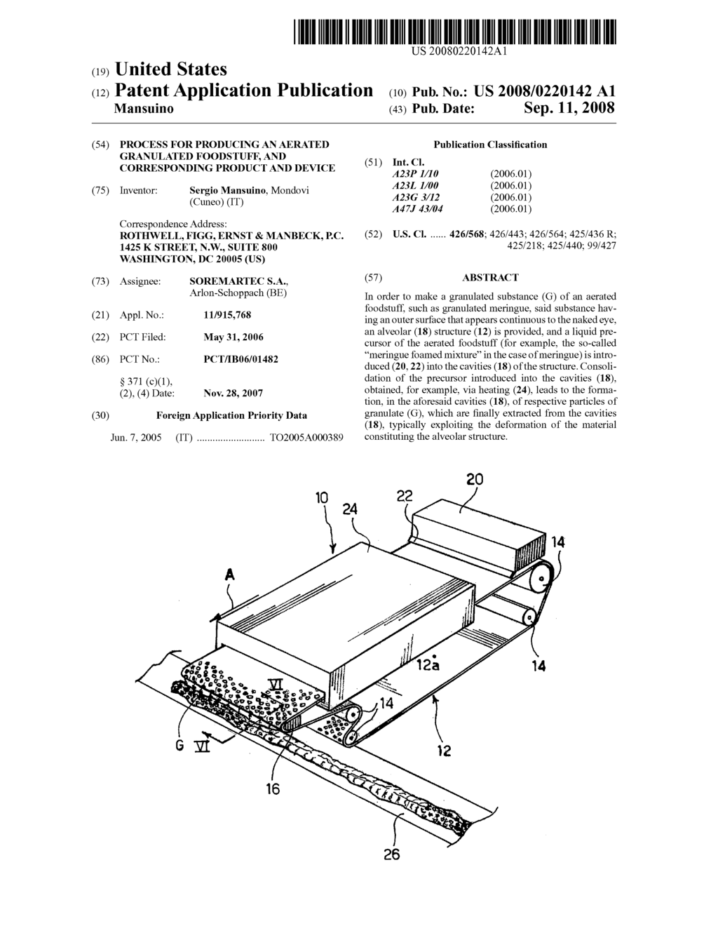 Process for Producing an Aerated Granulated Foodstuff, and Corresponding Product and Device - diagram, schematic, and image 01