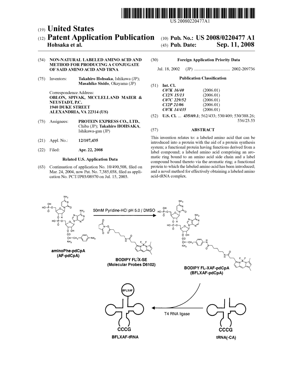 NON-NATURAL LABELED AMINO ACID AND METHOD FOR PRODUCING A CONJUGATE OF SAID AMINO ACID AND TRNA - diagram, schematic, and image 01