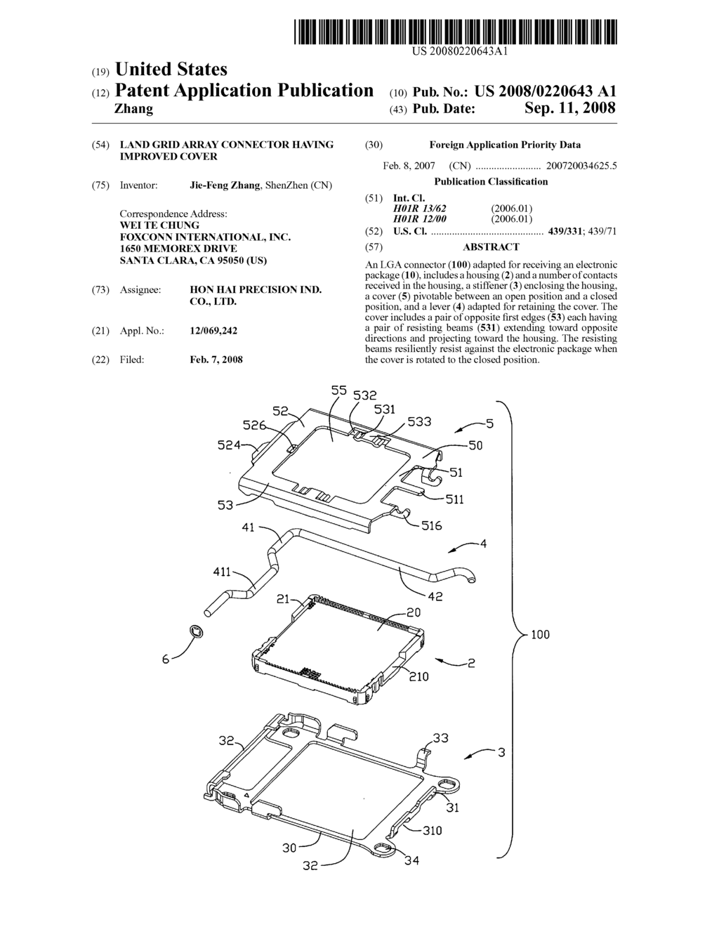 Land grid array connector having improved cover - diagram, schematic, and image 01