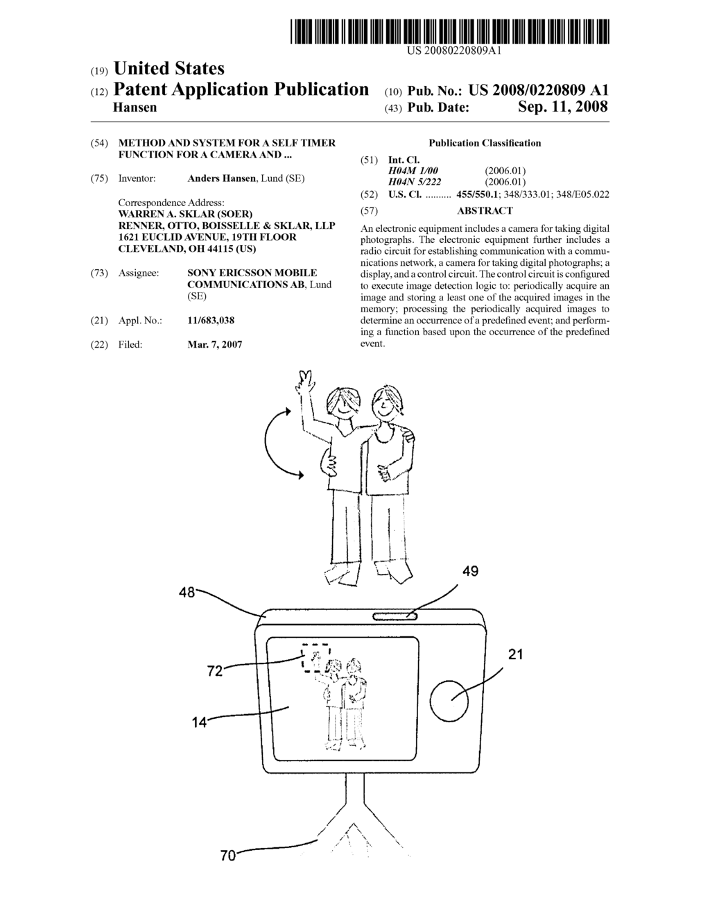 METHOD AND SYSTEM FOR A SELF TIMER FUNCTION FOR A CAMERA AND ... - diagram, schematic, and image 01