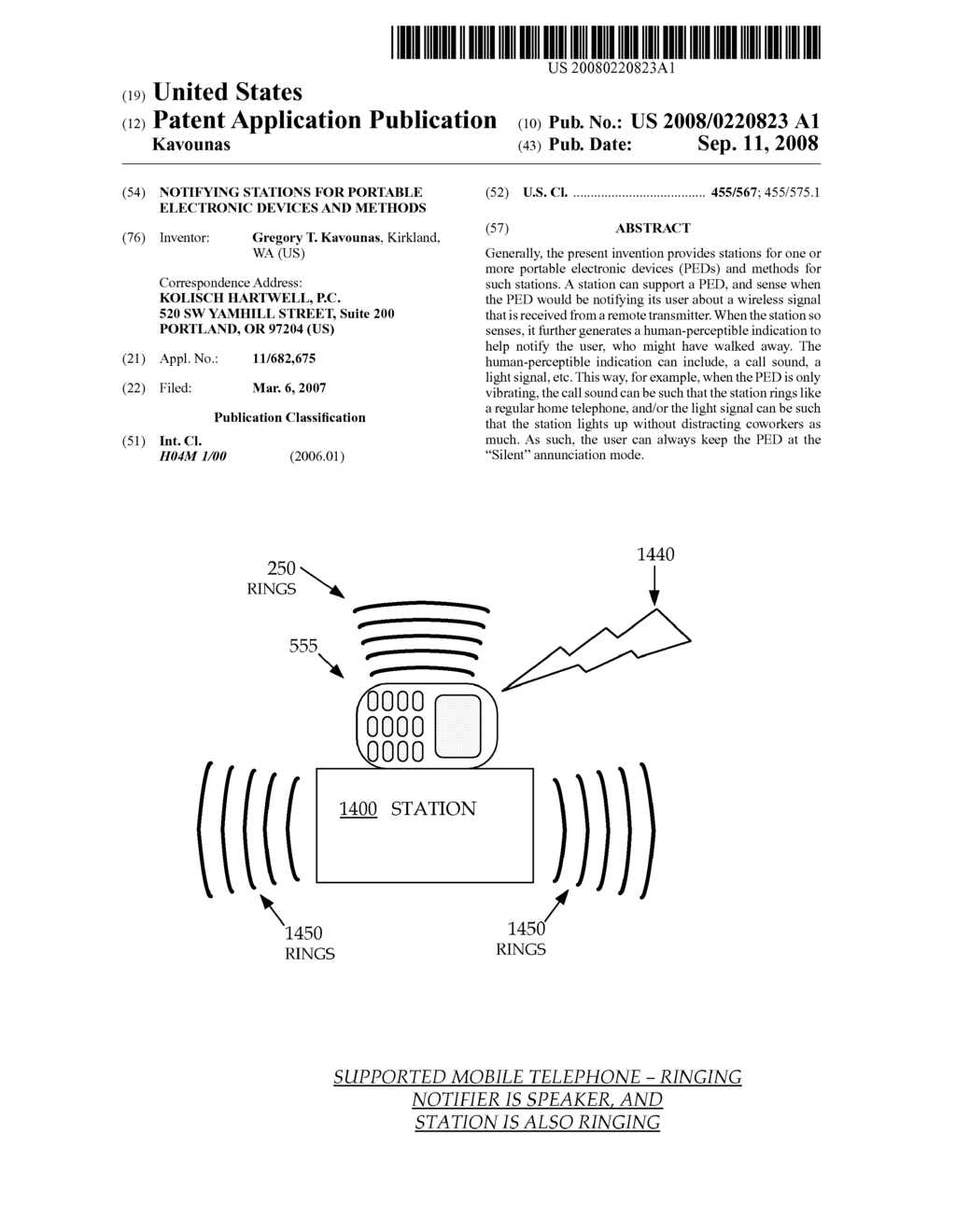 NOTIFYING STATIONS FOR PORTABLE ELECTRONIC DEVICES AND METHODS - diagram, schematic, and image 01