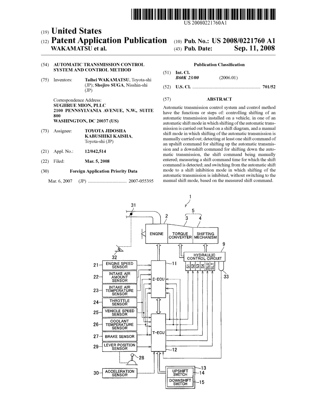 AUTOMATIC TRANSMISSION CONTROL SYSTEM AND CONTROL METHOD - diagram, schematic, and image 01