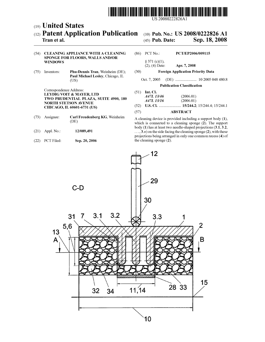 Cleaning Appliance With a Cleaning Sponge For Floors, Walls and/or Windows - diagram, schematic, and image 01