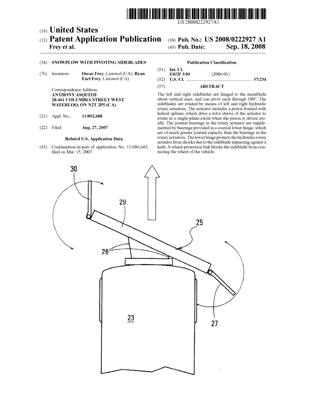 Snowplow with pivoting sideblades - diagram, schematic, and image 01