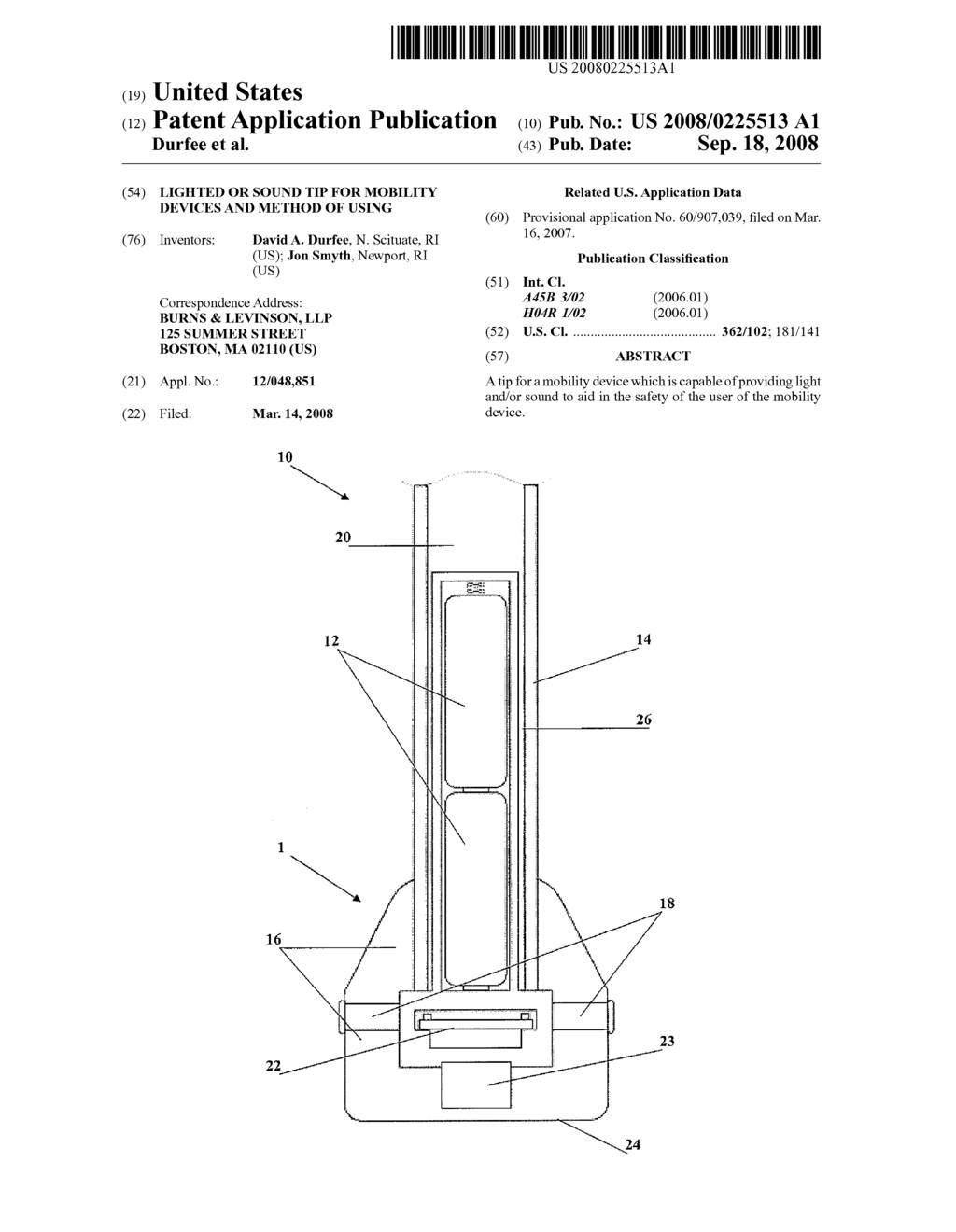 LIGHTED OR SOUND TIP FOR MOBILITY DEVICES AND METHOD OF USING - diagram, schematic, and image 01