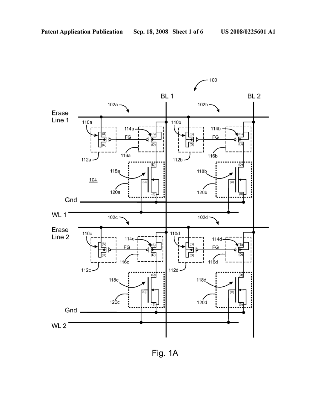 EEPROM MEMORY DEVICE WITH CELL HAVING NMOS IN A P POCKET AS A CONTROL GATE, PMOS PROGRAM/ERASE TRANSISTOR, AND PMOS ACCESS TRANSISTOR IN A COMMON WELL - diagram, schematic, and image 02