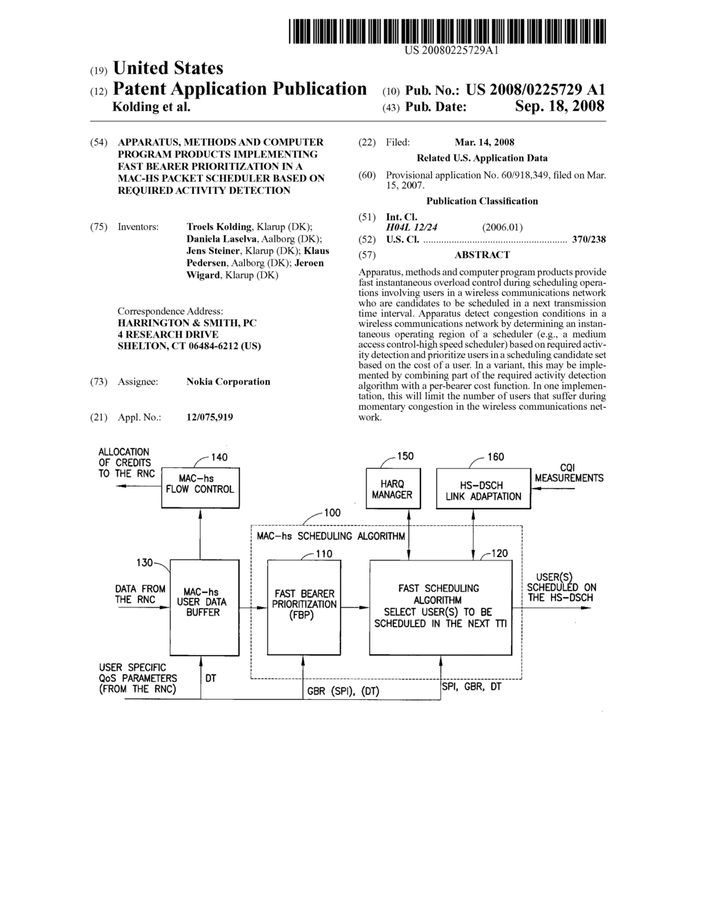 Apparatus, methods and computer program products implementing fast bearer prioritization in a MAC-HS packet scheduler based on required activity detection - diagram, schematic, and image 01