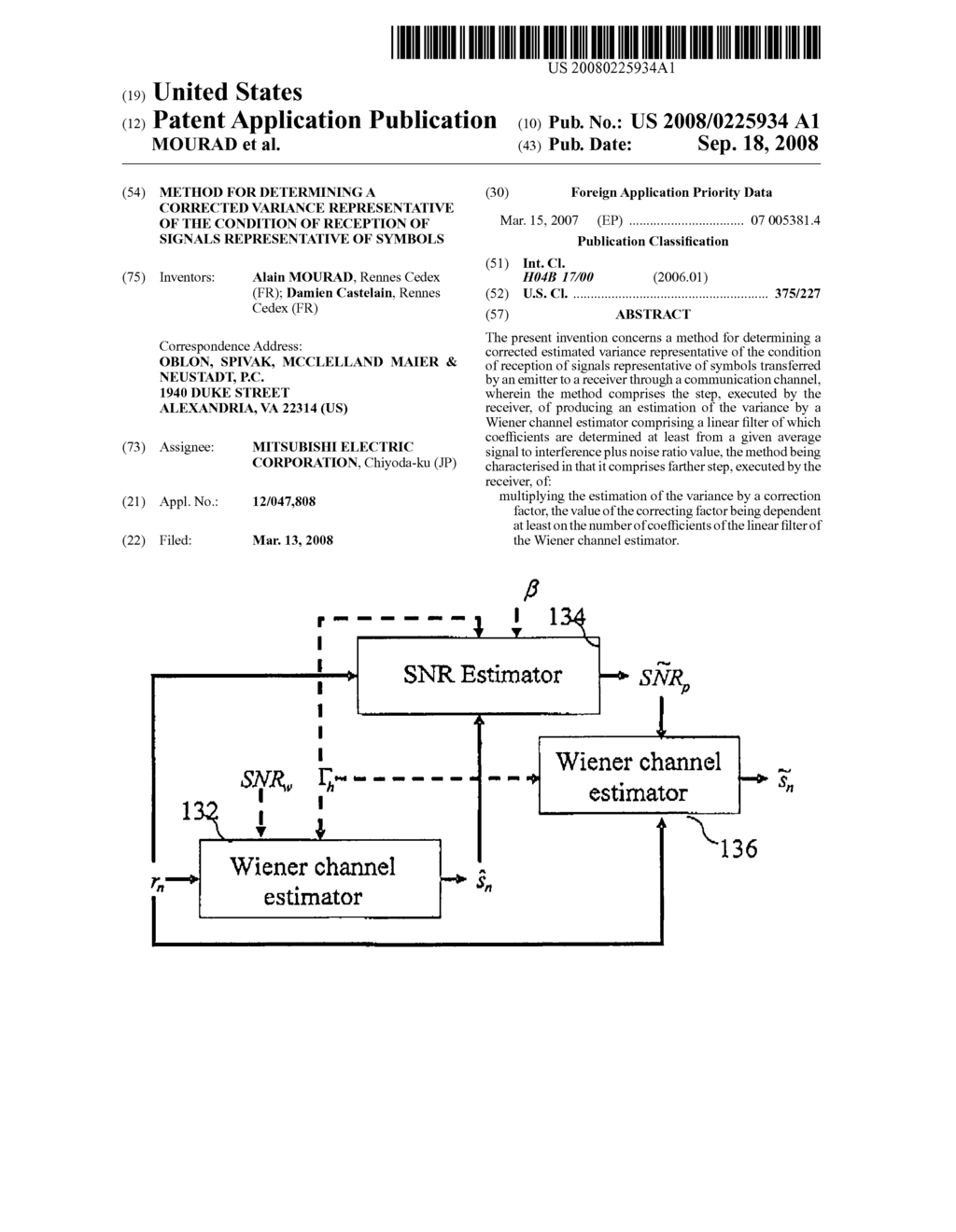 METHOD FOR DETERMINING A CORRECTED VARIANCE REPRESENTATIVE OF THE CONDITION OF RECEPTION OF SIGNALS REPRESENTATIVE OF SYMBOLS - diagram, schematic, and image 01